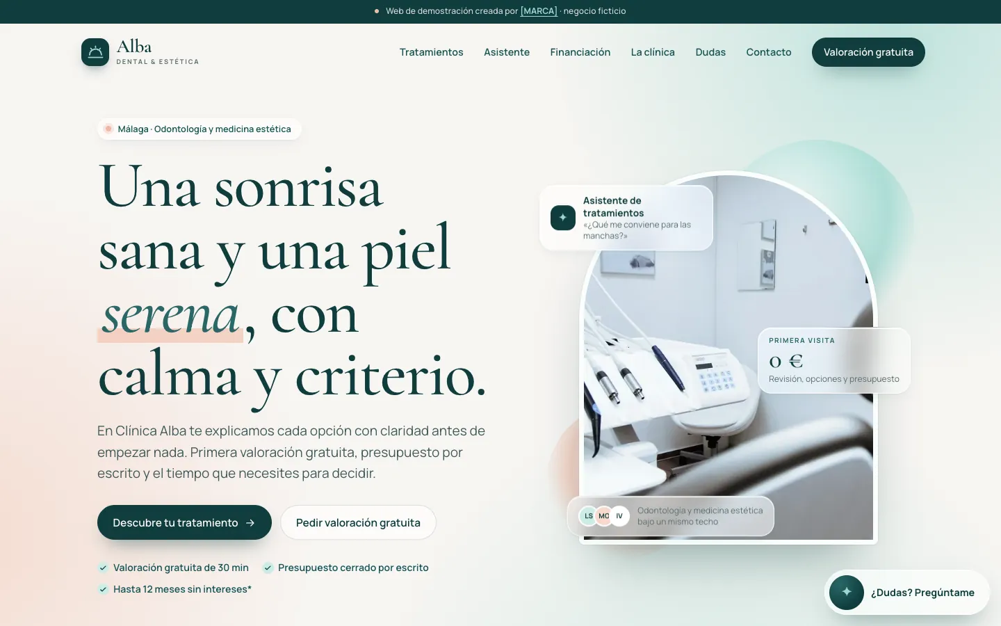 Captura de la web de demostración de Clínica Alba, dental y estética